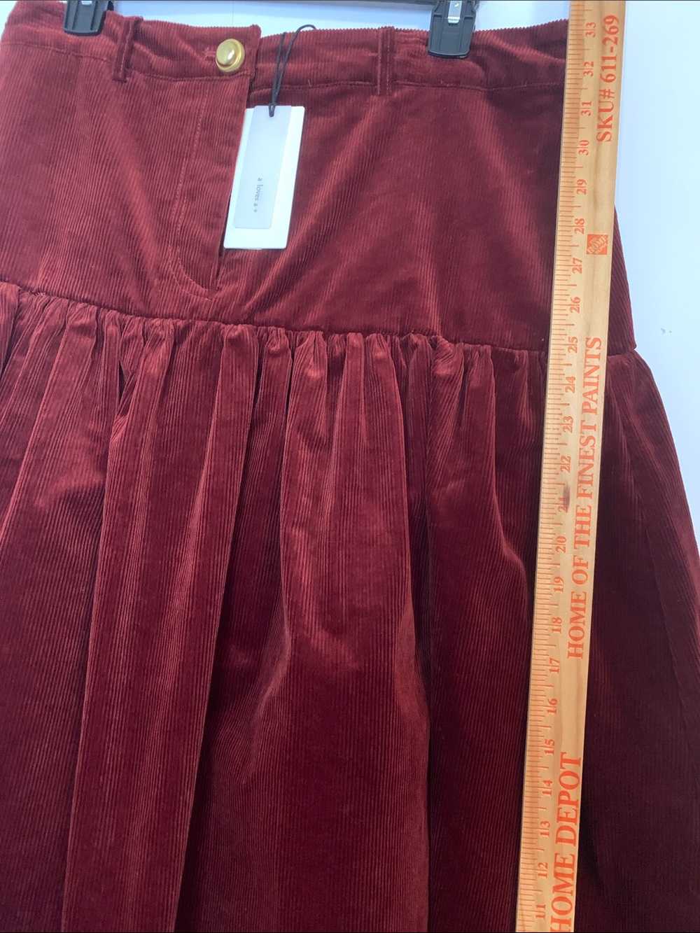 NWT A Loves A Vine Red Corduroy Tiered Midi Bohemian Skirt Size L - Picture 5 of 10